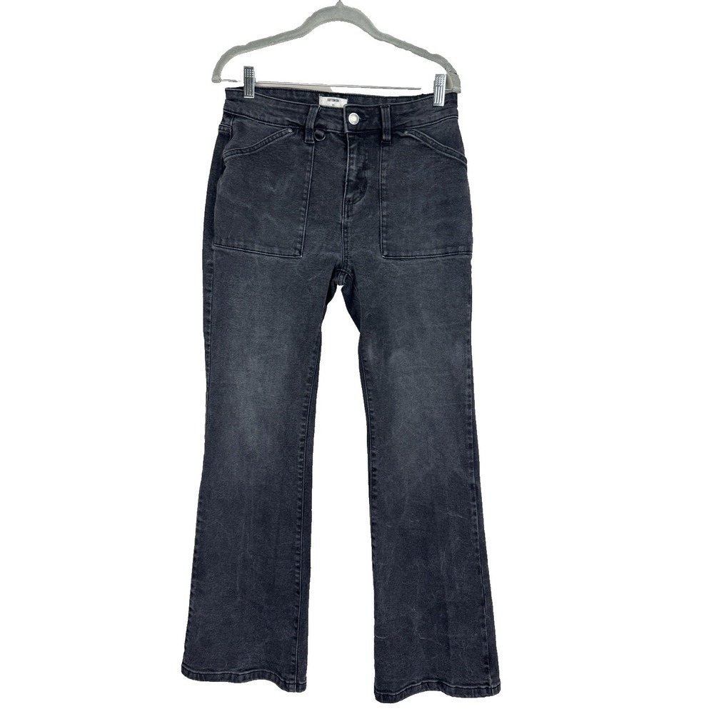 Cotton On Black Stretch High Rise Denim Jeans 30 Bootcut Flare Utility Grunge